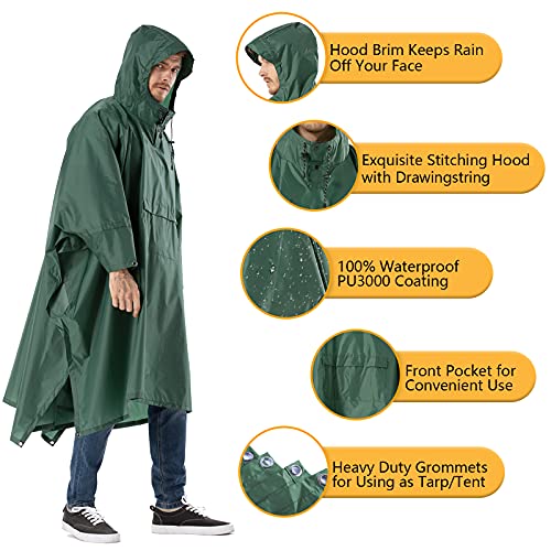 Zhehao 10-Pack Rain Ponchos For Adults - Black, Reusable, Waterproof EVA Plastic With Drawstring Hood