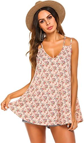 Wildtrest Women's Summer Sleeveless Floral Print Shirt Flowy Tank Tops Apricot XXL