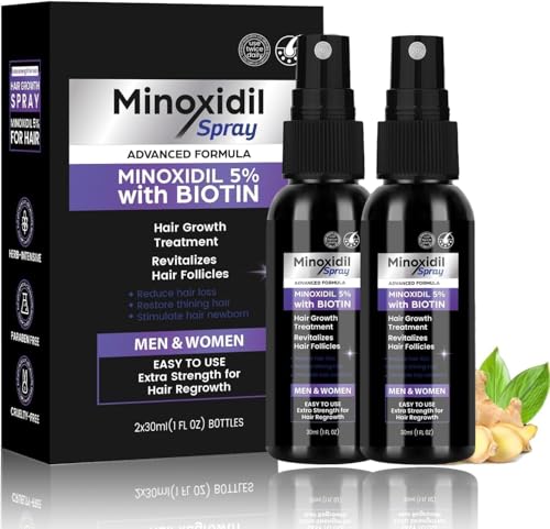 KALEDE 5% Minoxidil Spray for Men Women, 2 pcs 30ml Minoxidil for Women Hair Growth, Minoxidil for Men Hair and Beard Growth Spray，Hair Loss Serum for Hair Growth and Beard Restoration