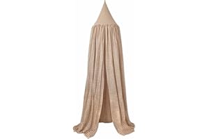Wonder Space Cot Canopy - Neutral Beige Check Pattern for Children's Room | Decorative Cotton Tent for Baby Cots & Toddler Be