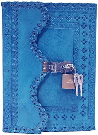 pranjals house Leather Journal Diary with Lock n Key 7 x 5 Inch (Ocean Blue)