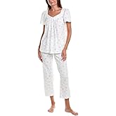 Carole Hochman Pajama Sets for Women 2 Piece Cotton Knit Lightweight Flutter Sleeve Capri Pant PJ Set