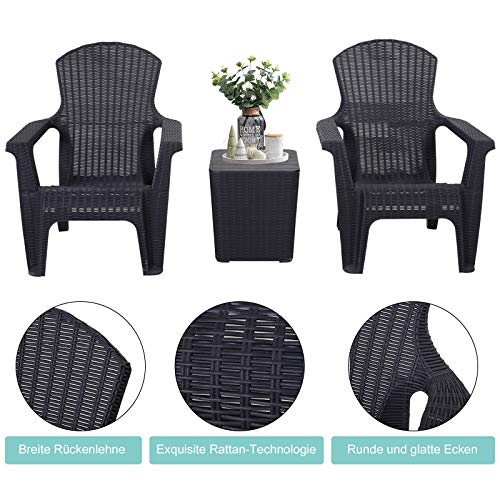 Outsunny Dreiteiliges Gartenmöbel Set, Sitzgruppe, 2 Stühle, Kaffeetisch mit Stauraum, PP, Schwarz – Bild 5