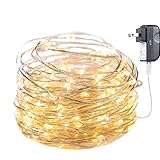 Minetom 100 LED Fairy Lights 33FT Firefly String Lights Waterproof Silver Wire UL Adaptor Included, Firefly Lights for Indoor Outdoor Christmas Decorative Patio Wedding, Warm White