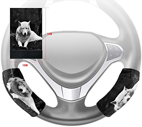 Custom Wolves White Wolf Animals Steering Wheel Cover Hook and Loop Covers For Car Size 10x16cm 2 PCS