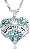 'Daddy's Girl' Heart Necklace for Daughters, Birthday Jewelry Gifts from Father/Dad, Stocking Stuffer for Little Girls and Teens (Aqua Blue)