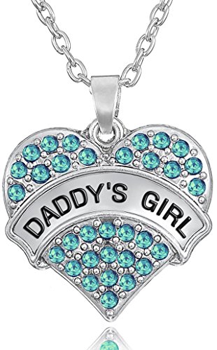 'Daddy's Girl' Heart Necklace for Daughters, Birthday Jewelry Gifts from Father/Dad, Stocking Stuffer for Little Girls and Teens (Aqua Blue)