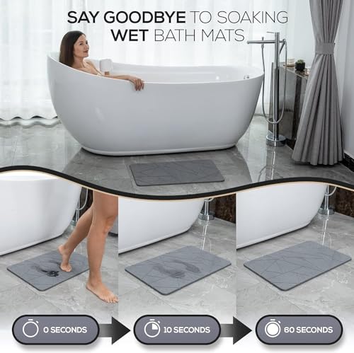 SLEEPHEAD®Premium Stone Bath Mat - Super Absorbent Diatomaceous Earth Shower Mat - Quick Drying Bathstone for Bathroom Floor - Modern Diatomite Bathmat (Triangle - Dark Gray, Large (23.6" x 15.4"))