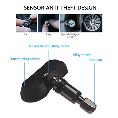 Catinbow TPMS Tire Pressure Monitoring System, Solar Power Tire Pressure Gauge with 4 Internal Sensors Automotive Wireless Connection Real-Time Tire Pressure Monitor for Vehicle (Black)