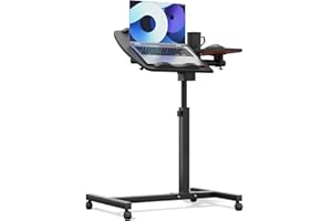 Athena Collection Height Adjustable Rolling Desk Mobile Portable Laptop Stand Cart Small Sit Standing Desk Computer Table Workstation for Home Office, Black