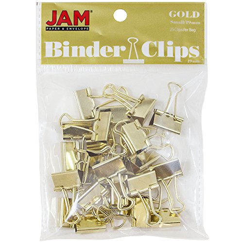JAM PAPER Colorful Binder Clips - Small - 3/4 Inch (19 mm) - Gold Binderclips - 25/Pack