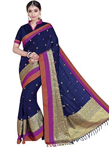IndusDiva Women's Blue Raw Silk Saree