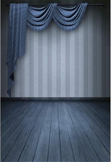 Amazon Com Leyiyi 5x7ft Blue Curtains Backdrop Wood Floor Modern