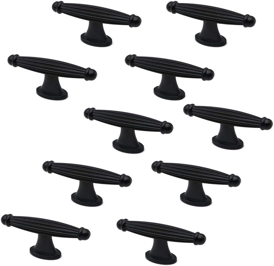 Set of 10 NUZAMAS Matt Black T-Handles and Pulls for Cabinets Dressers, Wardrobe and Drawers, Kitchen, Bedroom