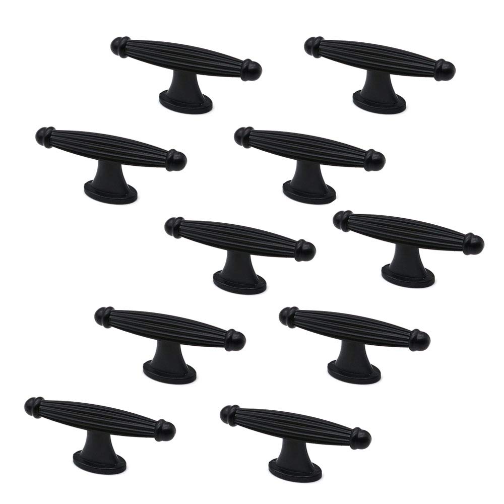 Set of 10 NUZAMAS Matt Black T-Handles and Pulls for Cabinets, Dressers, Wardrobe and Drawers, Kitchen, Bedroom, Bathroom Vanity Knobs 28mm