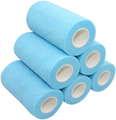 COMOmed 6 Rolls Lake Blue Cohesive Bandage 10cm X4.5m, Flexible Bandage,Non-Woven Cohesive, Athletic Tape,Vet wrap,Wraps Bandage,Suitable for Sensitive Skin