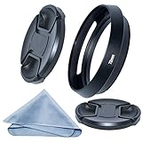 SIOTI 72mm Camera Tilted Vented Metal Lens Hood + Cleaning Cloth + 2pcs Lens Cap(72mm suit for Lens，77mm suit for Lens Hood) for Standard Thread Lens
