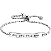 SOUSYOKYOSAM One Day at a Time Recovery Quote Hand Stamped Cuff Bracelet for Women Inspirational Jewelry Gift