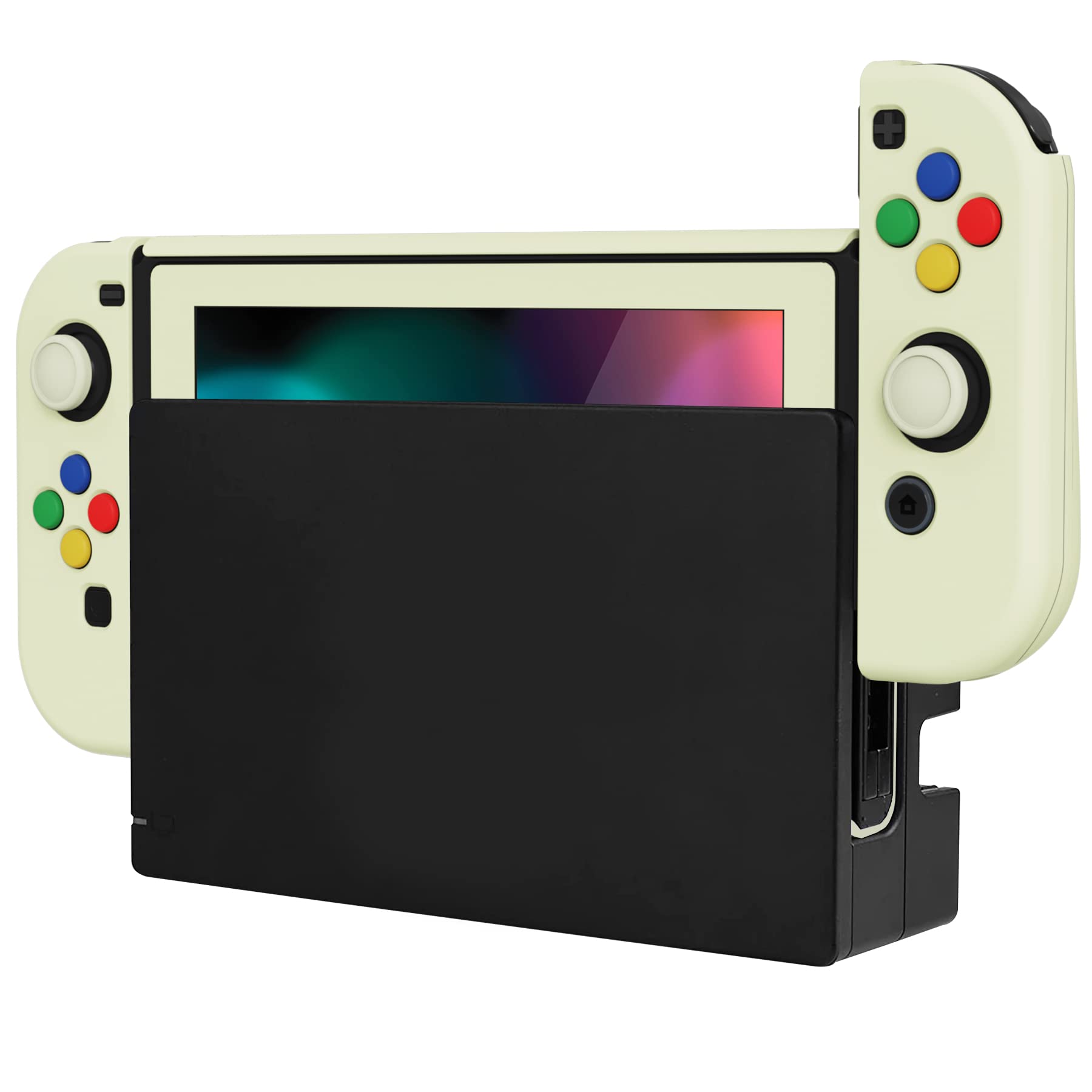PlayVital AlterGrips Ergonomic Grips Cover for Nintendo Switch, [2 Design] Interchangeable Comfort Dockable Protective Case with Screen Protector & Thumb Grip Buttons Caps - Antique Yellow