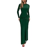 Mojessy Women Bodycon Maxi Dress Sexy Mock Neck Ruched Long Sleeve Long Dress Cocktail Party Dresses