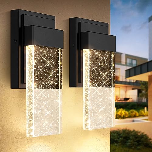 Photo 1 of BesLowe Outdoor Wall Light Fixtures with Crystal Bubble Glass, Waterproof Exterior Sconces LED Wall Lanterns, Porch Lights Wall Mounted 10W 3000K Outside Lights for House Front Door Garage Entryway