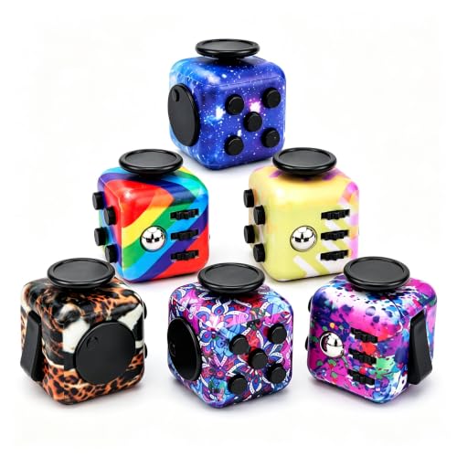 6-Pack Fidget Cube for Adults, Multi-Sided Sensory Anxiety Relief Toys with Silent & Audible Modes, Infinity Cube Handhe
