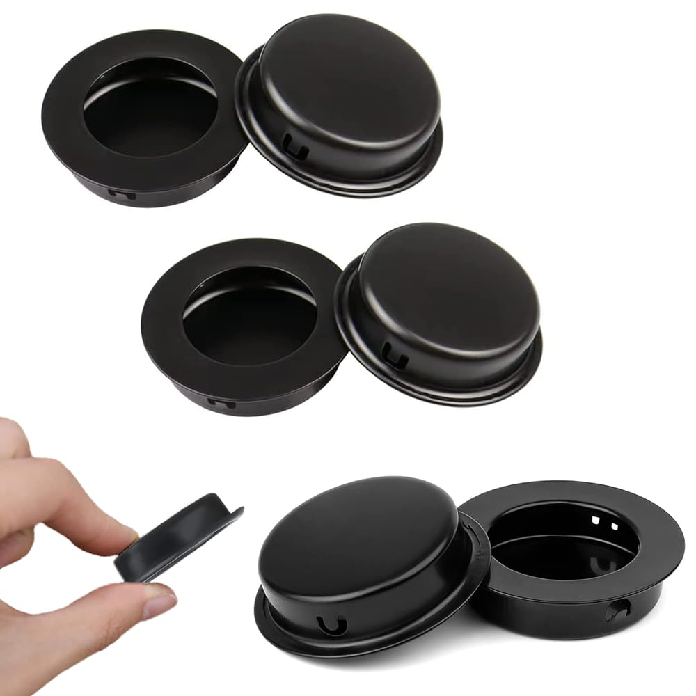 RHQFDM 6 Pieces Round recessed Pull Handles recessed Sliding Door Handles Concealed Pull Handles knob recessed Finger Pull for Drawers cabinets wardrobes Custom Furniture（Black）