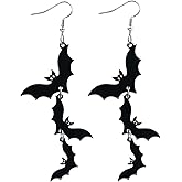 Gothic Acrylic Earrings Black Bat Dangle Earrings for Women Spooky Bat Drop Dangle Earring Halloween Gifts for Women Gothic Jewelry Gifts