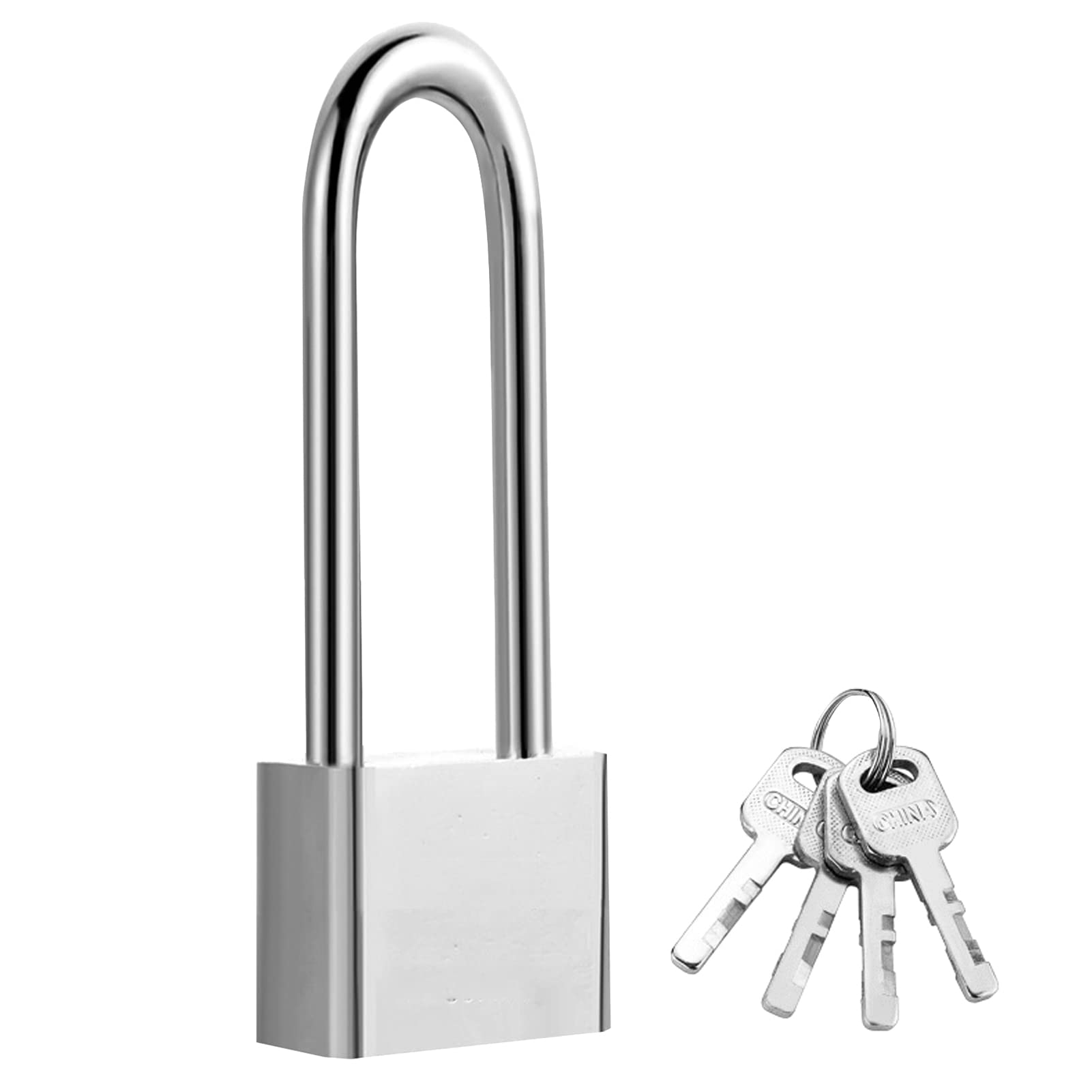 Karjiaja Long Shackle Padlock With Keys - Outdoor Weatherproof Stainless Steel Heavy Duty Keyed Alike for Shed, Gym, School Lockers, Garage Door - 30mm, Silver