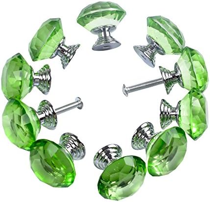 Crystal Cabinet Knobs Yazer 30mm 10 Pack Universal Crystal Drawer Handles Fashion Handles for Cupboard,Wardrobe,Kitchen,Door,Cabinet and More (Green)