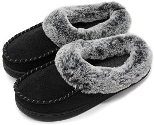 ULTRAIDEAS Women's Comfort Micro Suede Memory Foam Slippers Non Skid House Shoes w/Faux Fur Collar