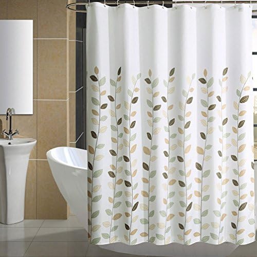 Selaurel Shower Curtain Leaves Waterproof and Mildewproof White Fabric Flower Decorative Shower Curtain Liner with 12 Shower Hooks for Bathroom (Lucky Leaves)