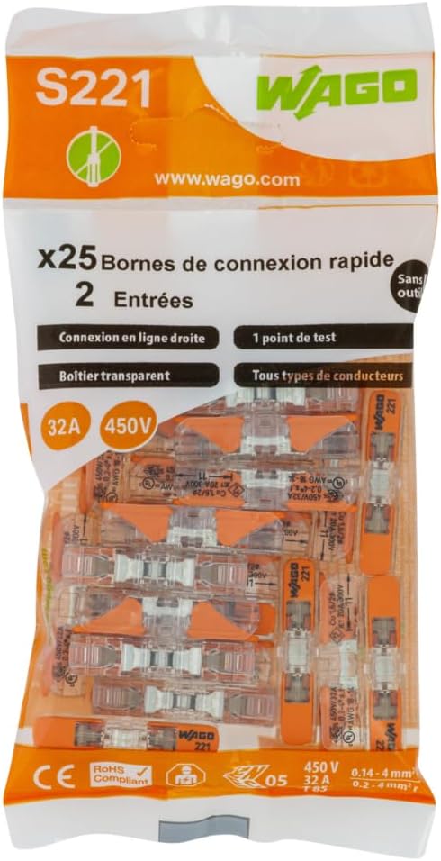 WAGO S221 2 Inline Input Terminals 25 Positions Transparent Clamp Panel 32A 405V