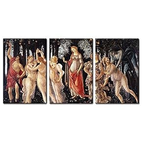 3 Panel World Famous Painting Reproduction on Canvas Wall Art - Spring by Sandro Botticelli - Modern Home Art Ready to Hang - 16"x24" x 3 Panels