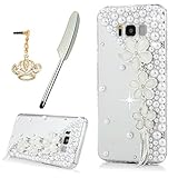 Galaxy S8 Plus Case, YOKIRIN Crystal Clear Transparent Handmade Bling Shiny Crystal Diamond Design PC Hard Shell Full Protective Case Cover for Samsung Galaxy S8 Plus + Crown Dust Plug,Pearl Flowers