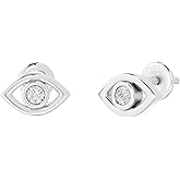 Dazzlingrock Collection 0.08 Ctw Round White Natural Diamond Bezel Set Evil Eye Stud Earrings for Women in 925 Sterling Silver