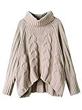 Persun Women Gray High Neck Chunky Cable Long Sleeve Sweater