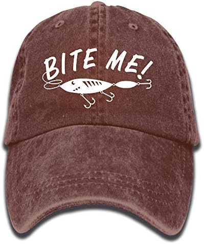 Alility Caps Bite Me Funny Fishing Vintage Adjustable Denim Hat Trucker Cap ForAdult