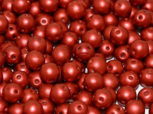 50 Pieces RounDuo Beads - Czech Round Pressed Beads with Two Holes, Ø 5mm, Lava Red