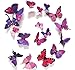 12-Piece 3D Purple Butterfly Wall Stickers DIY Art Decor Crafts for Hallowmas Thanksgiving Christmas New Year Decor Nursery Classroom Offices Kids Bedroom Bathroom Living Room Magnets and Glue