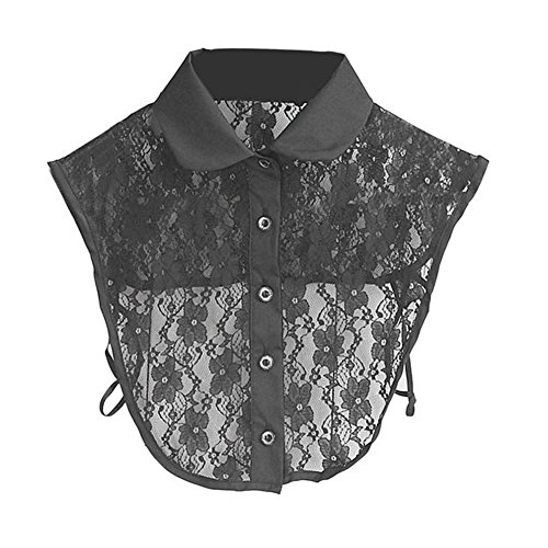 Magik Choker Necklace Unisex Women Peter Pan Detachable Lapel Shirt Fake False Collar (Lace Shirt Collar-Black)