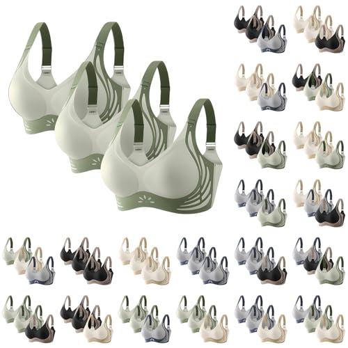 3-Pack Bras for Women, Wireless Seamless Sports Bra Womens Stretch-Wirefree Yoga Bra for Women Comfy Wireless Non Wired Seamless Womens Comfy Non Wired Brassiers Sports Bras 3 Pack Green