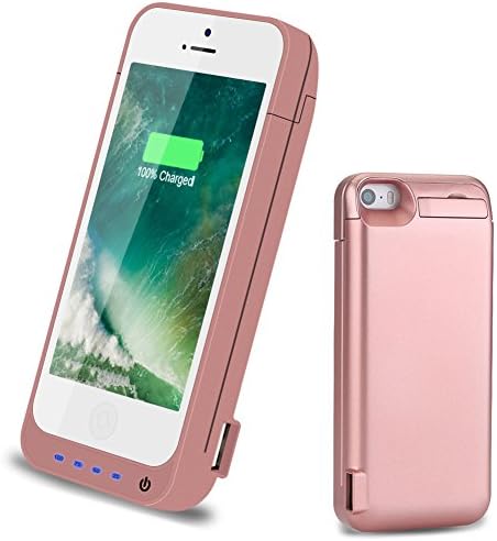 iPhone 5S/SE/5C/5 Battery Case,4800mAh High Capacity Portable Protective Charging Case for iPhone 5S (Built in Extra USB Power Bank) Extended Battery Charger Case Battery Pack (4.7 Inch) - Rose Gold