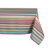 DII 100% Polyester, Spill Proof, Machine Washable, Tablecloth for Outdoor Use, 60x84, Warm Summer Stripe, Seats 6 to 8 People