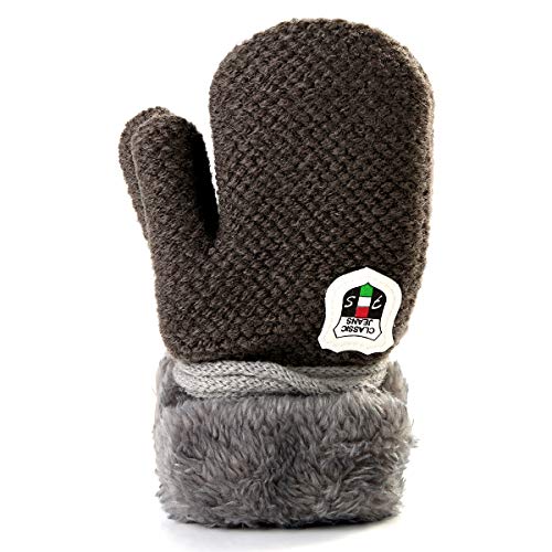 Winter Warm Baby Gloves Mittens - Infant Toddler Kids Knit Plush Lined Gloves Mittens with String for Baby Girls Boys 6 Months - 5 Years (Grey)