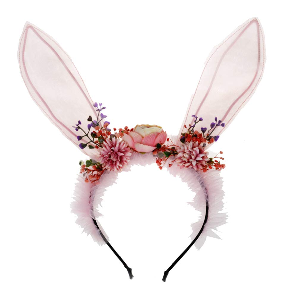Lurrose Long Bunny Ear Headband Flower Hairbands Easter Hair Accessory Rabbit Ear Hair Hoop Party Favors Headwear for Children Women Kids