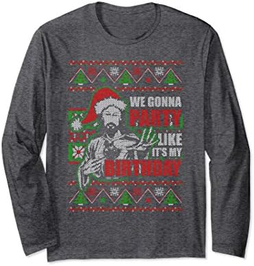 Unisex Jesus Party Like It's My Birthday Ugly Christmas Sweatshirt Medium Dark Heather