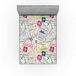 Ambesonne Travel Fitted Sheet Set, Passport and