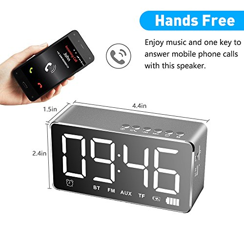 Alarm Clock with Bluetooth Speaker 4.2 and Large Mirror, XIAOKOA Portable Wireless Stereo Sound Speaker Built-in TF Card,FM Radio,Handsfree Calling, LED Nightstand Clock and LED Dimmable Display - Thumbnail 4