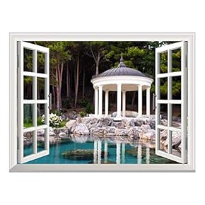 Removable Wall Sticker/Wall Mural - Gazebo by The Pond in a Beautiful Green Park | Creative Window View Home Decor/Wall Decor - 36"x48"